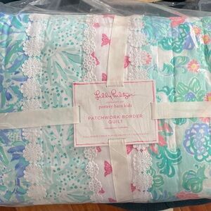 Lilly Pulitzer Floral Patchwork Quilt - Aqua and Pink